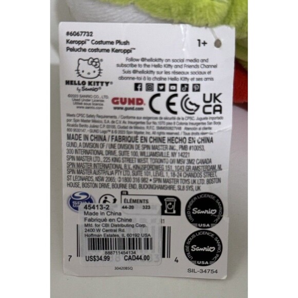 Hello Kitty Keroppi Costume 9.5" Plush Stuffed Animal Soft Plush Baby Toy Doll - Picture 3 of 3